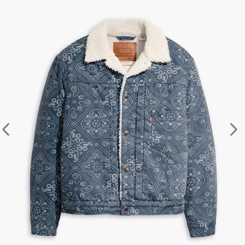 Levi's Blue Patterned Jacket with White Sherpa Collar
